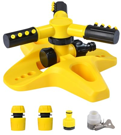 Garten Sprinkler,360 Grad Automatische Rotierende Rasensprenger Wasser Sprinkler,3 Arm Kreisregner Sprinkleranlage Gartenbewässerung,für Rasen,Pflanzen,Blumen,Gemüse Bewässerungsanlagen (A)