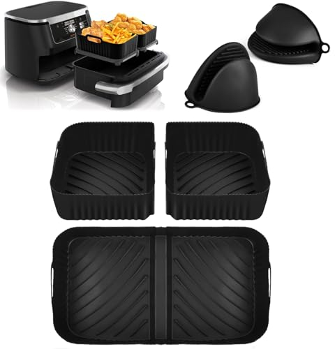 Heißluftfritteuse Zubehör für Ninja Foodi Flexdrawer 10,4 L AF500EU,3 Pcs Airfryer Silikonform Wiederverwendbar Airfryer Zubehör für Ninja AF500EU AF500EUCP(2pcs 18 * 20 * 10cm+1pc36*20 * 10cm kits)