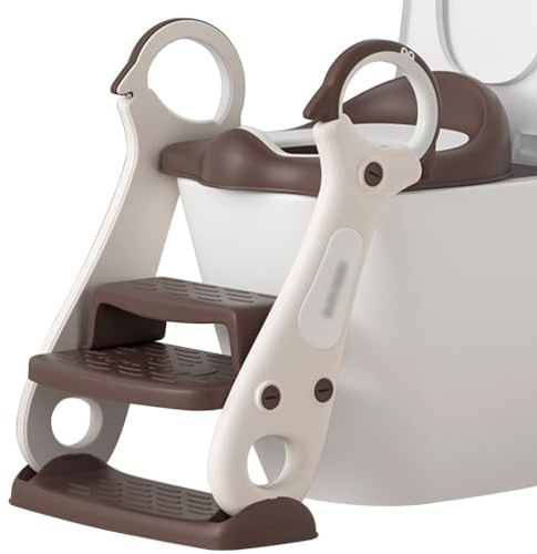 WC Trainer Toilettensitz Mit Treppe Süßer Pinguin Toilettentrainer Mit Treppe Mit Armlehnen, Zusammenklappbar Toiletten-Trainer Für Jungen Und Mädchen, Belastbarkeit 50kg ( Color : Brown , S : 20*40*3