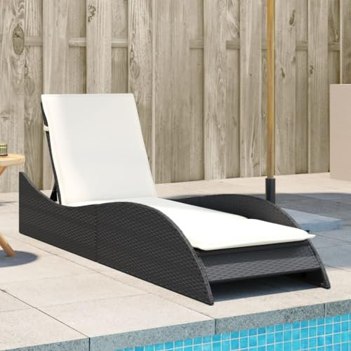 Chaduof Sonnenliege mit Auflage Schwarz 60x205x73 cm Poly Rattan, Gartenliege, Liegestuhl, Sonnenstuhl, Sonneninsel Outdoor, Liegen, Gartenmöbel, Bäderliege, Relaxliege - 368278