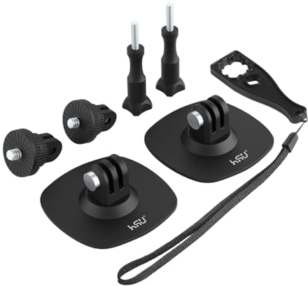 HSU Support Adhésif pour GoPro, Supports de Casque Flexible pour Insta360, Kit d'Accessoires pour Caméras d'action (6 en 1)