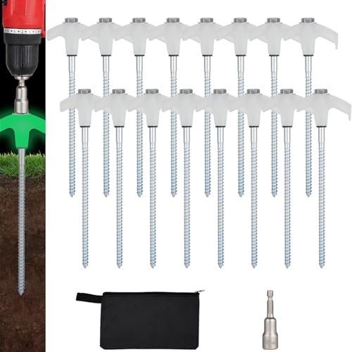 8 Pack Screw in Tent Stakes Heavy Duty,8 Inch Ground Anchors Screw in,Metal Stakes with Hex Head Driver,Camping Tent Accessories.(Luminous White)