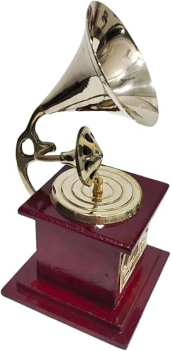NAVIROCK Grammophon-Dummy aus antikem Messing, Vintage-Grammophon für Büro