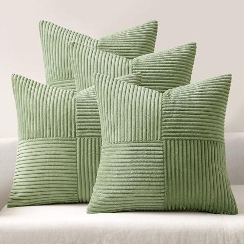 MIULEE Kissenbezug 45x45 Kordsamt Sofakissen Patchwork Grün 4er Set | Dekokissenhülle Zierkissenbezüge Square Zierkissen für Sofa Wohnzimmer Schlafzimmer