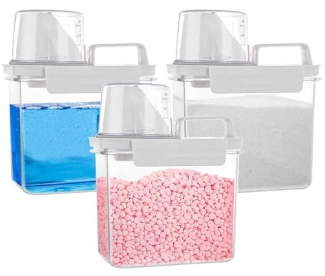 LOPYXBR 3PCS Washing Powder Storage Container, 1100ML Laundry Powder Storages, Dog Food Storage Container with Lid and Measuring Cup, Laundry Detergent Storages for Scent Booster, Laundrys Powders