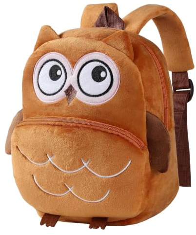 HAHASHOW Kinderrucksack ab 1 Jahr – Niedlicher 3D-Tierrucksack für Kleinkinder (2-4 Jahre), Leichter Kita Rucksack mit weichem Plüsch, Mini-Kindergartentasche für Jungen und Mädchen（Braune Eule）