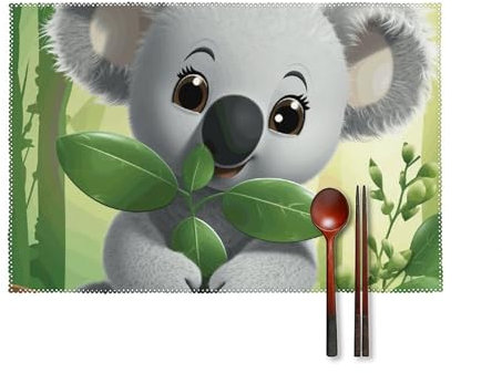 Tischsets für Esstisch, Koala-Platzsets, 4 Stück, rutschfest, hitzebeständig, waschbar, Tischschutzmatte für drinnen und draußen, quadratische Essmatten