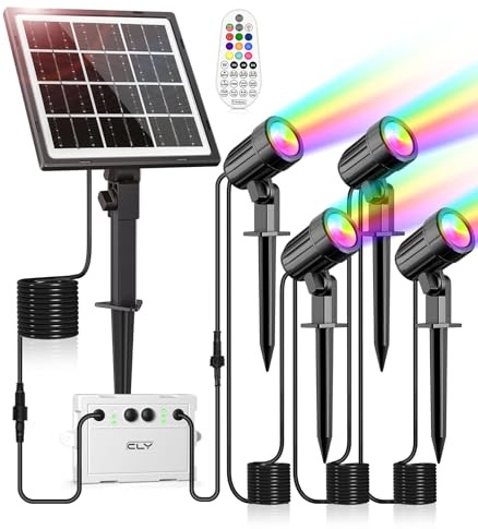 CLY Solar Strahler RGB,Gartenbeleuchtung Solar 10 Farben 30 Zyklusmodi 5000mAh Timer Solarleuchte Dusk to Dawn IP66 Wasserdicht Gartenleuchten für Außen Garten Baum Rasen Halloween Weihnachten