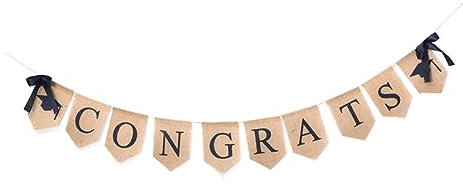 COLLBATH Glückwunschbanner Congrats Für Abschlussfeiern Vintage Sackleinenbanner Mit Abschlussbildern Deko Banner Partyzubehör