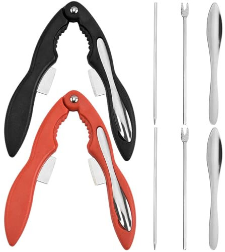 XVHOAB Crab Leg Cracker Tool 2 Set Lobster Crackers and Picks Set Food Grade Stainless Steel Crab Claw Crackers Sturdy Seafood Crackers with Spoon Forks, Scissors, Needle for Home HotelCrab
