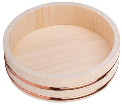 AIZYR Wooden Rice Bucket Japanese Wooden Hangiri Sushi Rice Bowl, Rice Mixing Tub with Copper Band for Restaurant Kitchen Food Container,60x16cm