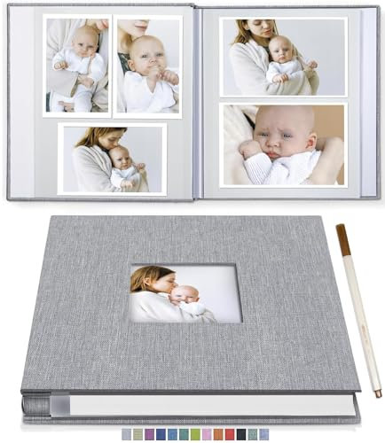 TOJUNE Selbstklebendes Fotoalbum Buch 20 Seiten mit Bildfenster, Leineneinband, Selbst Eingeklebt Fotobuch für Familienreisen, Baby Wachstumsrekord, Hochzeits-Scrapbook, Geburtstagsgeschenk (33x32 cm)