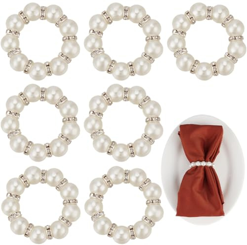 craspire Serviettenringe Mit Perlen Silberweiß Halter 12 Stück Elegant Kunstperlen Strass Esstisch Elastische Serviettenschnalle Für Formelle Hochzeiten Brautpartys Zuhause Abendessen Party Bankett