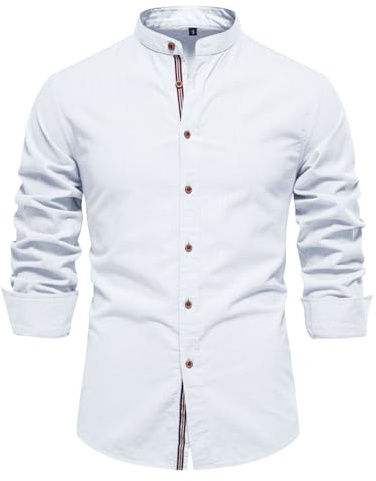 Chemise Homme Manches Longues- Blouse De Travail Col Mao Couleur Unie Décontractée Slim Chic Légère Classique Comfortable Business Haut Repassage Facile De Tous Les Jours Streetwear