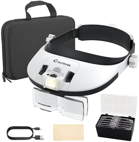 COLFULINE Gafas Lupas con 5 Lentes (1x 1.5X 2.0X 2.5X 3.5X) 8 LED Lupa Frontal Ajustable Color Frío y Cálido Recargable Batería 900mAh para Joyería, Relojería, Electrónica con Estuche