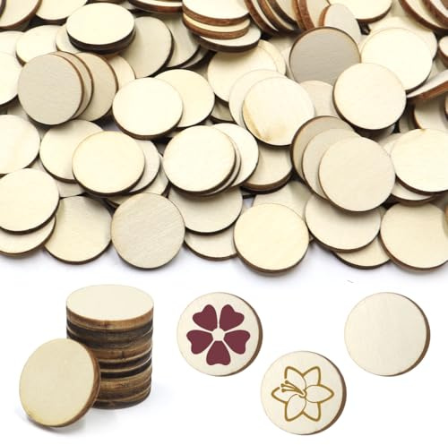 lyualma 500 Pieza Discos Redondos de Madera Adornos Natural de 20 mm para Manualidades Circulos Madera Sin Acabado para Decoración de Bodas, Adornos