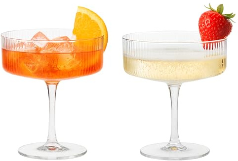 DAL CERO® Martini Glas LINEA 200 ml – Cocktailglas im gerippten Vintage Coupe Design – Elegantes Aperitif Glas Cocktails & Desserts – Kurzer Stiel – Auch als 2er–12er Set erhältlich (Linea 2er-Set)