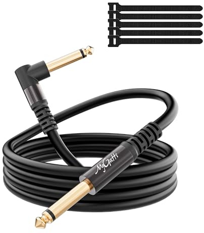 Mygatti 90 Grad 6,35mm Gitarrenkabel 5m, 6,35mm klinke TS Mono-Audiokabel, 1/4 Zoll Instrumentenkabel, Gerade/Abgewinkelt für Tastatur, Bass, Verstärker, Mixer, E-Gitarre usw. Mit 5 Kabelbinder