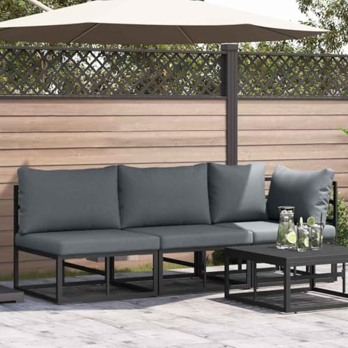 QJBSAVVA Gartenmöbel-Set 3-teilig Schwarz Anthrazit 213 x 71,5 cm Gartensofa Ecksofa Mittelsofa mit Kissen Modernes Aluminium-Design Robust & Langlebig für Balkon Terrasse Garten