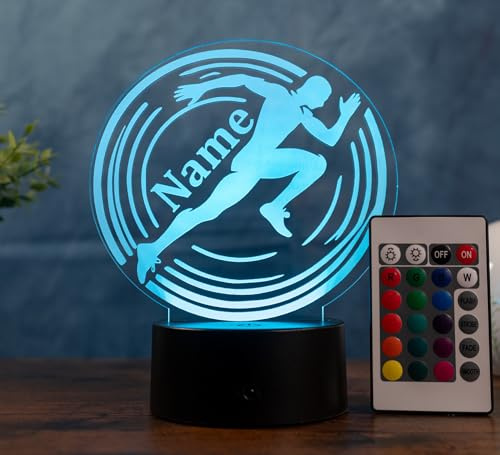 Optechvisual Läufer Lampe personalisiert – LED Nachtlicht mit Name | Sprint Geschenk Leichtathletik Deko | Running Light für Kinderzimmer, Schlafzimmer & Sportler