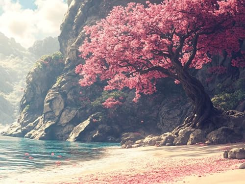 Diamond Painting flores de cerezo Diamond Painting Kit Completo, 5D Paisaje Pintura Diamante Kit Manualidades Adultos, DIY Punto de Cruz Cristal Pintura De Diamante para Decoración 135x90 cm W-7875