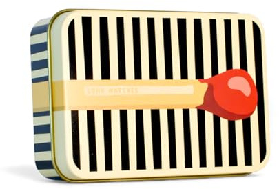 TINIT Long Matches Tin | Storage Box Match Firelighter Metal Gift Storage Funky Unique Present Birthday Christmas Home Housewarming Aesthetic Kitchen Decor | Matchus Longus (Black Stripes)