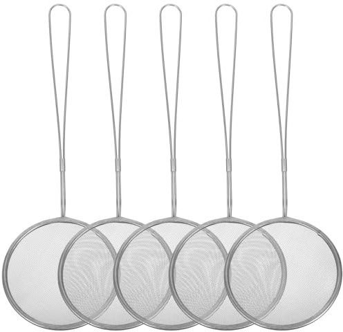 UTHCLO Coladores de Malla Muy Fina 10 Cm Acero Inoxidable sin Imán Filtro para Freidora Utensilios de Cocina Hogar 5 Piezas Cedazo para Filtrar Aceite