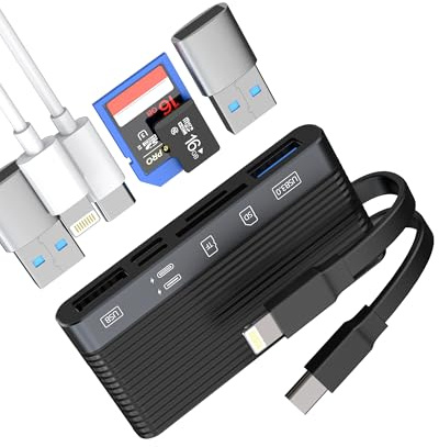 Lector de tarjetas SD a USB C, adaptador Lightning USB para iPhone 17, 16, 15, 14 Pro Max, compatible con Samsung Card Reader Micro SD para iPad, accesorios para Apple OTG, cable TF, lector de