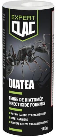 Clac® Terre de Diatomée Anti Fourmis 180 g – Insecticide en Poudre – Intérieur & Extérieur Puissant – Contre Insectes Rampants – Maison, Jardin, Gazon, Arbres Fruitiers