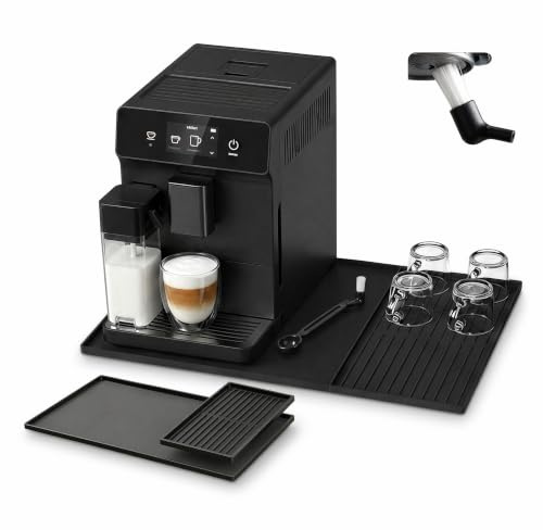 Kaffeemaschine Unterlage aus Silikon 60 x 40 cm - mit Abtropfmatte & Bürste | Hitzebeständige, rutschfeste & geräuschdämpfende Kaffeematte für Kaffeevollautomat