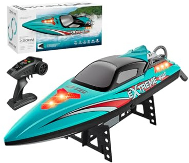 ToyGhillied Ferngesteuertes Boot 55 km/h, RC Boot mit Bürstenlosem Motor & LED, Doppelt wasserdicht, Selbstaufrichtung & Reichweitenalarm, Motorboot für Erwachsene, für Pools und Seen