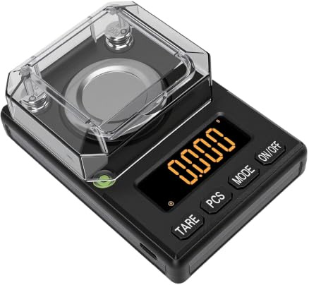 AUNMAS Milligramm-Waage 100 G X 0,001 G, Hochpräzises LCD-Display mit Hintergrundbeleuchtung, Digitale Mg-Waage für Schmuckpulver, Gold, Edelsteine, Inklusive 20 Kalibriergewichten,