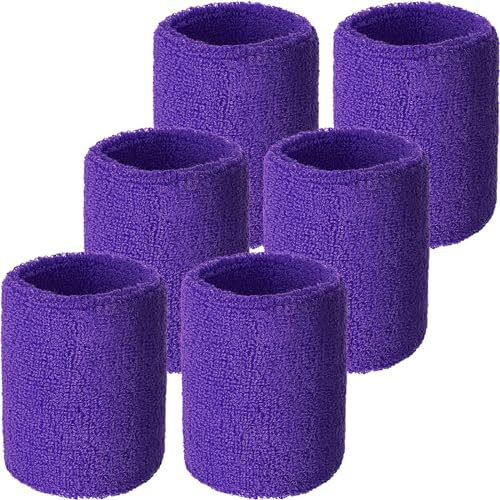 Willbond Sweatbands Wristbands for Football Basketball, Running Athletic Sports, Purple, 6 Piece