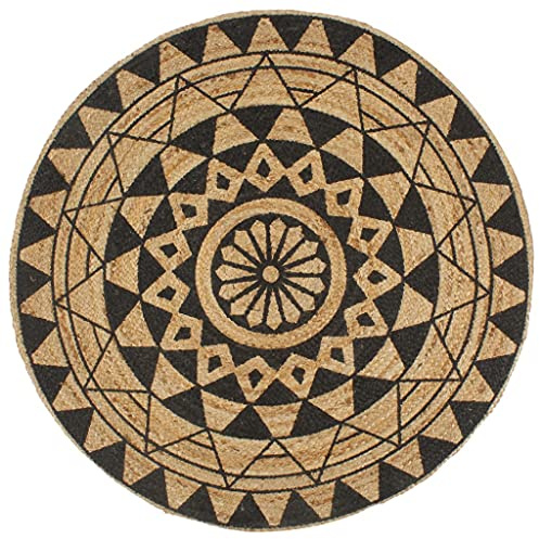 vidaXL Alfombra de Yute Tejida a Mano con Estampado Negro 120 cm