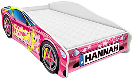 ACMA Autobett 140x70 cm mit Matratze und Lattenrost - Kinderbett Auto personalisiert mit Name, Modell 8, stabiles Jugendbett für Kinderzimmer, belastbar bis 120 kg
