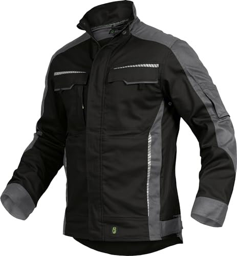 Leibwächter Flex-Line Herren Arbeitsjacke Bundjacke, Schwarz Gr. L, atmungsaktive Allwetterjacke mit Stretchanteil für Herbst und Winter, robuste Arbeitsjacke Männer mit Reflexstreifen