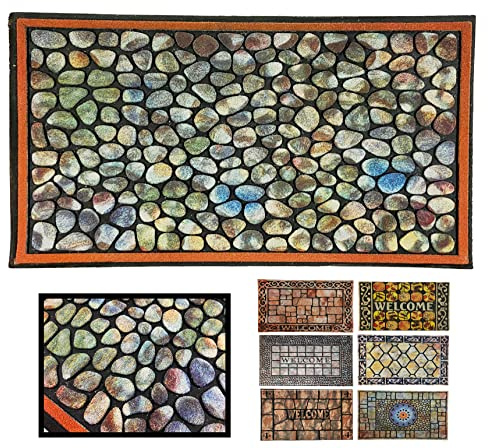 LUCA HOME - Felpudo Entrada casa de Goma-Flocada Texas 45x75 cm Forma Base Antideslizante- fácil Limpieza- Felpudo Absorbente Acolchado- Fepudo para Exterior e Interior (Piedras)