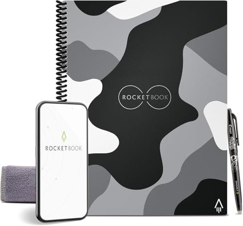 Rocketbook Reusable Digital Notebook - Smart Notepad A4 CamoWirebound Note Book To Do List Pad, Dotted Paper with Frixion Erasable Pen and Wipe, Office Gadget with Rocketbook App Reduce Paper Waste