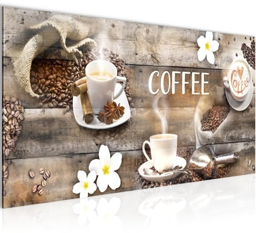 Runa Art Wandbild Kaffee Küche 1 Teilig 100 x 40 cm Modern Bild auf Vlies Leinwand Küchenmotiv Esszimmer Küchenbilder Beige Braun 027112b