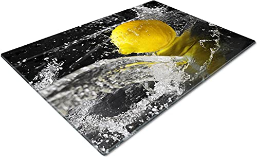 Glass Chopping Board | Non Slip Worktop Saver for Kitchen | Small Black Lemon Fresh Cutting Board