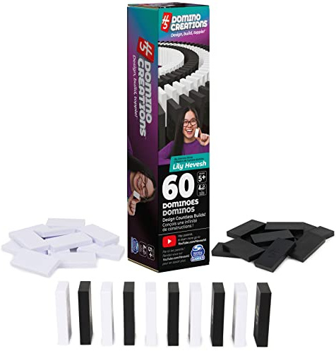 Spin Master Games H5 Domino Creations, 60-Piece Black/White Set by Domino Artist Youtuber Lily Hevesh Classic Family Game, for Adults and Kids Ages 5 and up