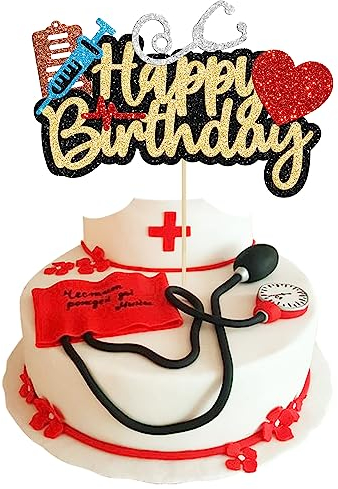 Gyufise 1xglitzernde Kuchendekoration für Krankenschwestern, Happy Birthday, Motiv: Ärzte, Krankenschwestern, Kuchendekoration für Damen, Herren, Kinder, Mädchen, Happy Birthday Party Supplies