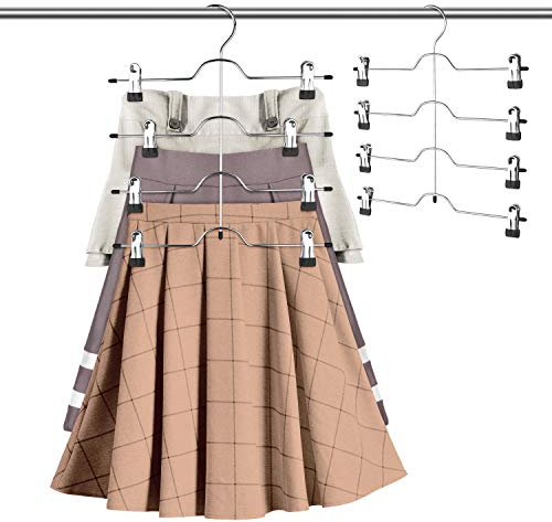 ZriEy Hosenbügel platzsparend, Mehrfach-Rockbügel mit Clips, 2 er Set, Kleiderbügel aus Metall, für je 4 Hosen, mit 8 Verstellbaren Klammern, rutschfest, für Hosen/Röcke rutschfest (2 Pack)