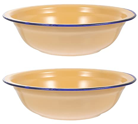 2 Pz Zuppiera Smaltata Barattolo Di Grasso Di Pancetta Ciotola Per La Pasta Smaltata Ciotole Rotonde Profonde Vassoio Da Portata in Metallo Smalto Teglia Per Il Pane Insalata