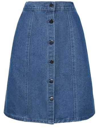 Allegra K Falda Vaquera con Botones y Bolsillos para Mujer | con cintura alta, largo hasta la rodilla