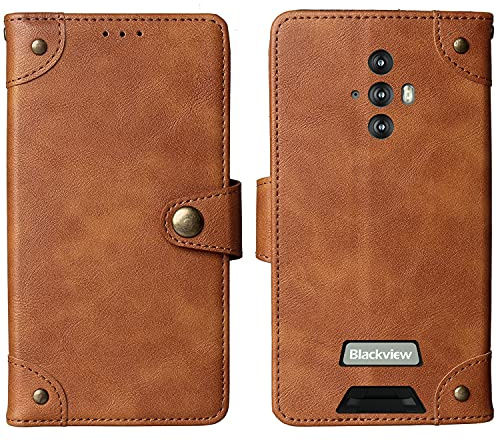 Gukas Veritable Cuir Housse Téléphone Case Gel TPU Silicone Skin pour Blackview BV6600 Pro 5.7 Coque Étui Cas Couverture Protecteur Cover Portefeuille Antichoc Cover Case (Marron)