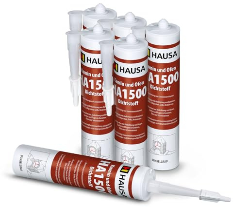 HAUSA Kamin Ofen Dichtstoff HA1500 6x 310ml hitzebeständige Dichtmasse 1500°C feuerbeständiger Kleber zur Reparatur Abdichtung von Rissen Fugen in Kaminen Öfen Schornsteinen Feuerzement dunkelgrau