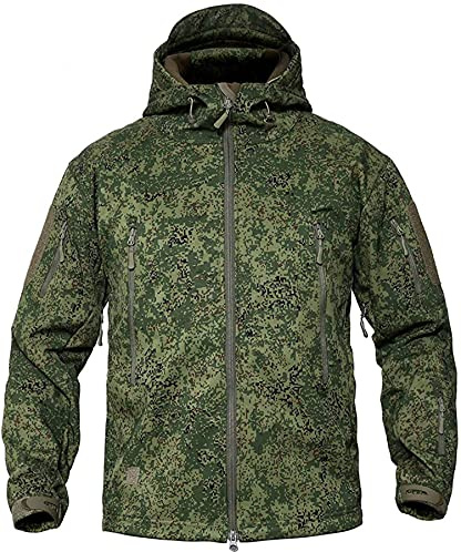 Memoryee Herren Wasserdichte Softshelljacken Fleece Futter Warme Militärische Outdoor Winddicht Übergangsjacke mit Kapuze/Camouflage green(new)/S