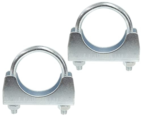 AERZETIX - C59057 - Set di 2 Morsetti di serraggio a forma di U e 2 dadi M8x80mm - per tubo 1 1/2 ~49mm - fissaggio tubo scarico silenziatore - in acciaio zincato - colore argento
