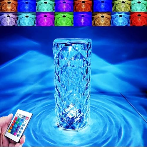 Neioaas Kristall-Diamant-Tischlampe, Touch-Control, Rosen-Kristall-Tischlampe, 16 Farben, wiederaufladbare Acryl-Nachttischlampe mit Touch-Steuerung, Nachtlampe für Schlafzimmer, Wohnzimmer